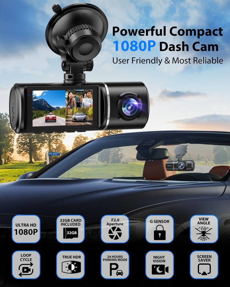 SUVCON Dash Cam Front and Rear, 1080P Dash Camera for Cars, 3 Channel Car Camera Front Rear and Inside with 32GB Card, Loop Recording, Night Vision, HDR, 24Hr Parking, G-Sensor - Image 3
